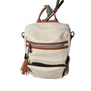 OPAGE Vegan UP Leather Backpack & Purse or Diaper Bag Cream w Brown Leather Trim